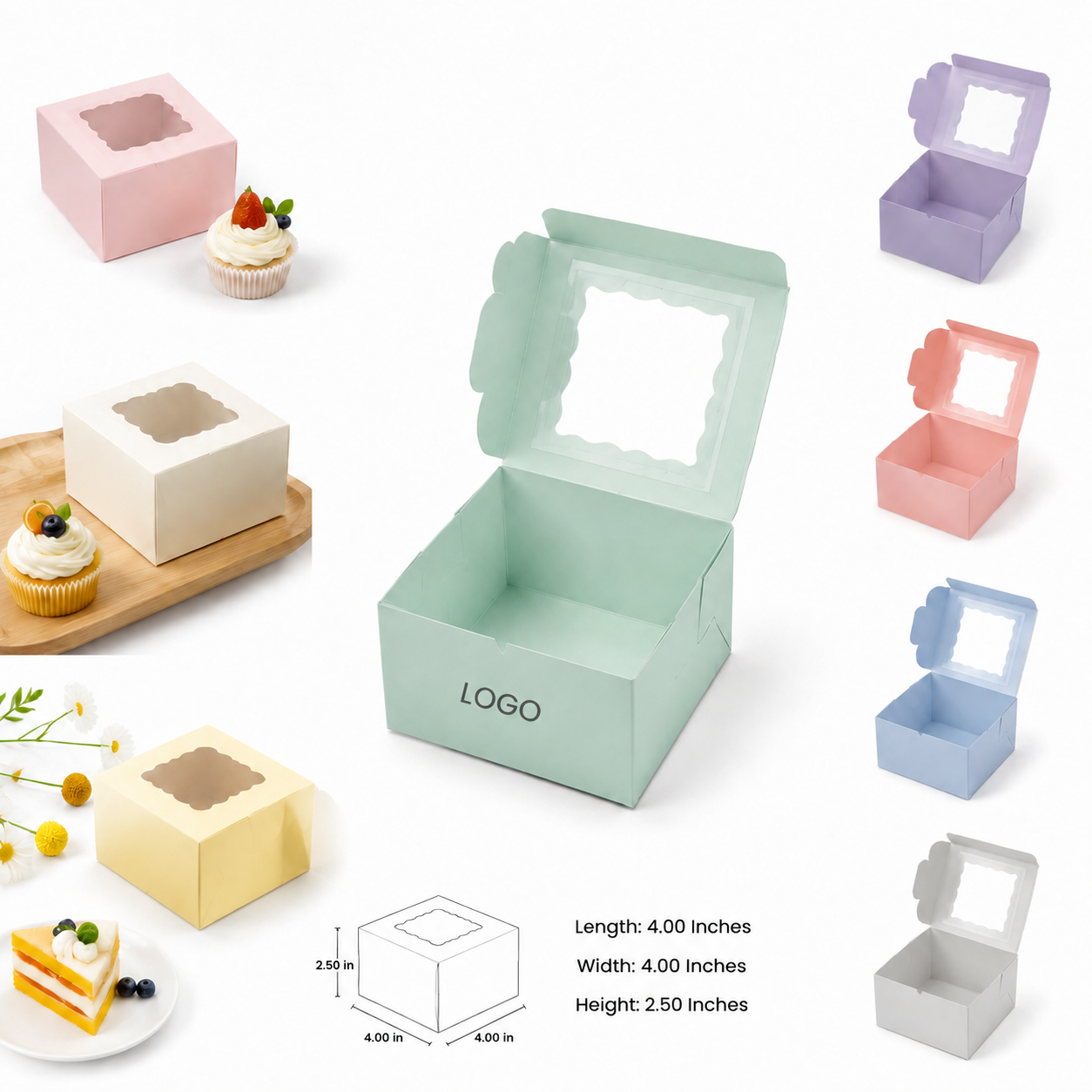 4 Inch Clear Window Bakery Boxes